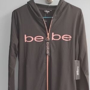 NWT 😍 Bebe Sport Black Hoodie with Blush Pink Logo Size Medium